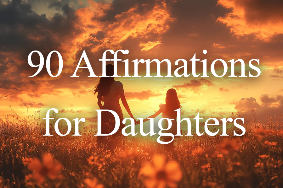 A mother and daughter hold hands in a field, enjoying a beautiful sunset together.